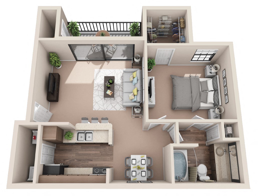 Floor plan for 1 bed, 1 bath, 650 sqft